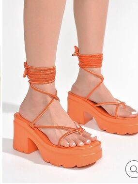 Cape Robbin Women’s Orange Lace-Up Platform Heels Size 11 NWB